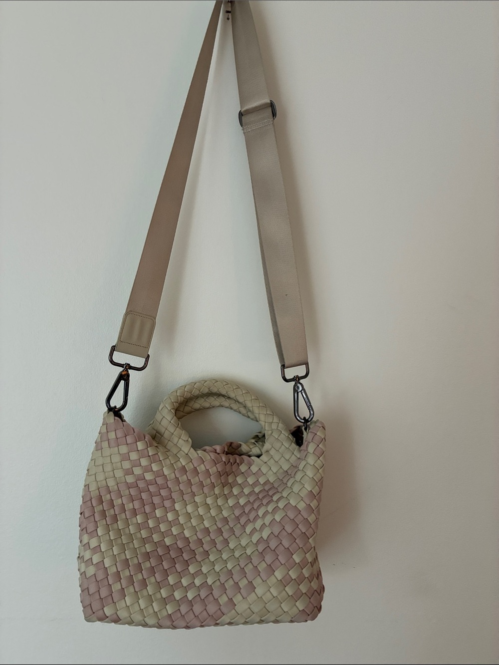 Naghedi Woven Shoulder Bag in Blush and Cream